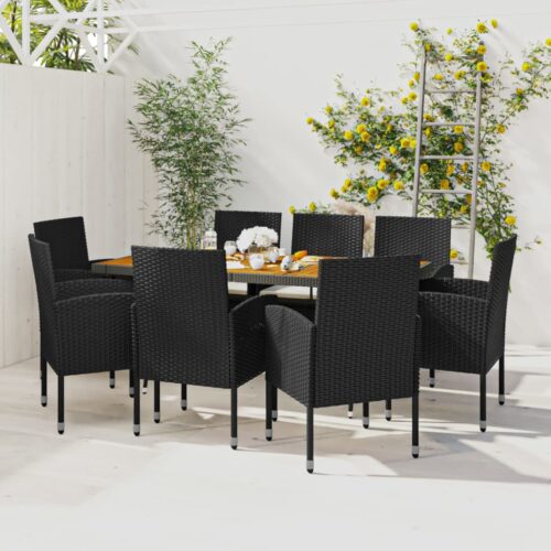 9-Piece Outdoor Dining Set Poly Rattan Wicker Outdoor Patio Furniture Black - Image 10