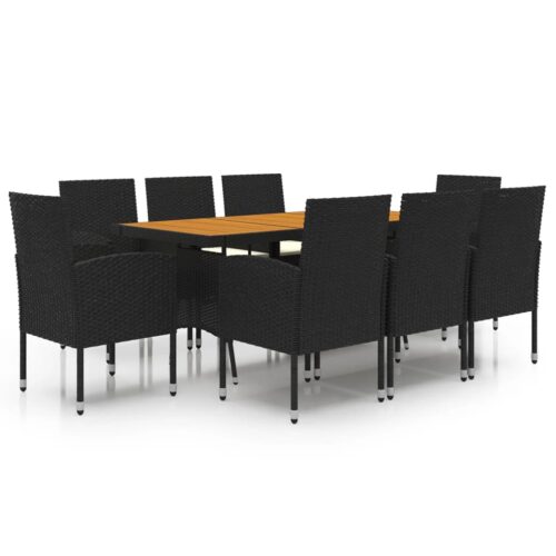9-Piece Outdoor Dining Set Poly Rattan Wicker Outdoor Patio Furniture Black