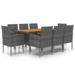 9-Piece Outdoor Dining Set Poly Rattan Wicker Outdoor Patio Furniture Grey