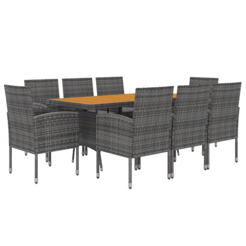 9-Piece Outdoor Dining Set Poly Rattan Wicker Outdoor Patio Furniture Grey - Image 3
