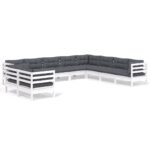10-Piece Garden Lounge Set with Cushions White Pine Wood Outdoor Patio Furniture