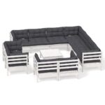 12-Piece Garden Lounge Set with Cushions White Pine Wood Outdoor Patio Furniture