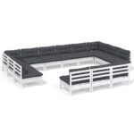 13-Piece Garden Lounge Set with Cushions White Pine Wood Outdoor Patio Furniture