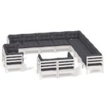 13-Piece Garden Lounge Set with Cushions White Pine Wood Outdoor Patio Furniture