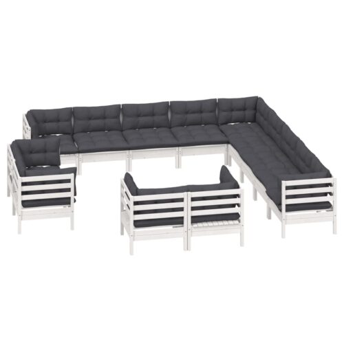 13-Piece Garden Lounge Set with Cushions White Pine Wood Outdoor Patio Furniture - Image 2