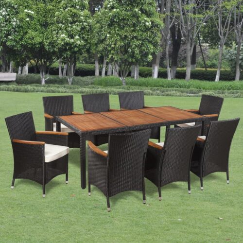 9-Piece Outdoor Dining Set with Cushions Poly Rattan Wicker Outdoor Patio Furniture - Image 9