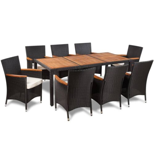 9-Piece Outdoor Dining Set with Cushions Poly Rattan Wicker Outdoor Patio Furniture