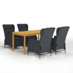 5-Piece Garden Dining Set Dark Grey