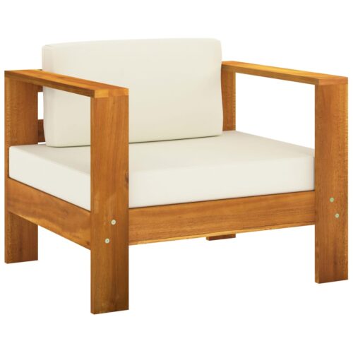 7-Piece Garden Lounge Set with Cream White Cushions Acacia Wood Outdoor Patio Lounge Furniture - Image 3