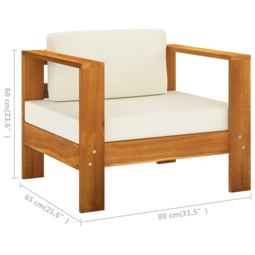 7-Piece Garden Lounge Set with Cream White Cushions Acacia Wood Outdoor Patio Lounge Furniture - Image 7