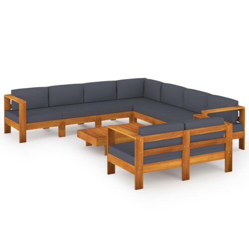 9-Piece Garden Lounge Set with Dark Grey Cushions Acacia Wood Outdoor Patio Furniture