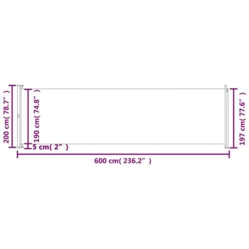 Patio Retractable Side Awning 200x600cm Grey - Image 8