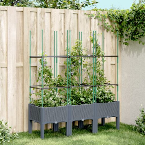 Garden Planter with Trellis Grey 120x40x142.5cm PP - Image 8