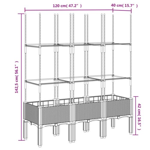 Garden Planter with Trellis Grey 120x40x142.5cm PP - Image 7