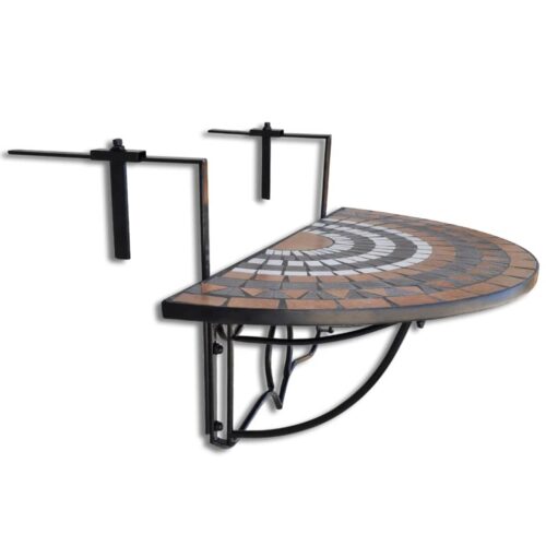 Mosaic Terracotta Hanging Balcony Table Garden Patio Coffee Tea Pot Plant Shelf - Image 3