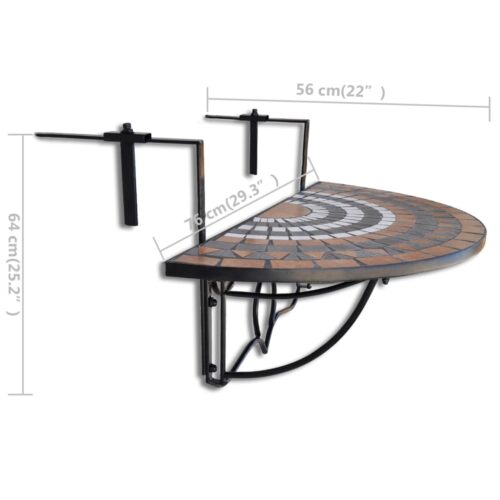 Mosaic Terracotta Hanging Balcony Table Garden Patio Coffee Tea Pot Plant Shelf - Image 6