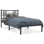 Metal Bed Frame with Headboard Black 90x190cm