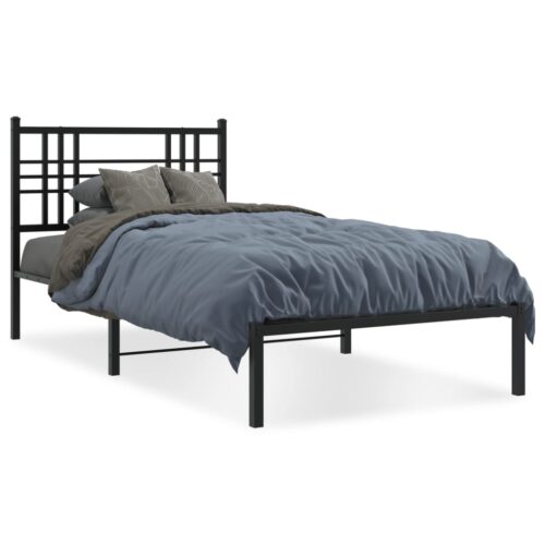 Metal Bed Frame with Headboard Black 90x190cm