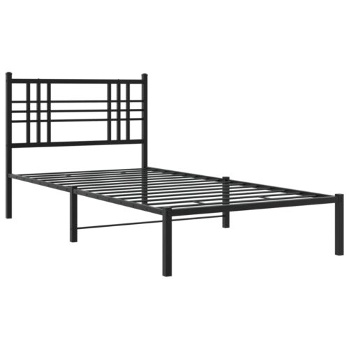 Metal Bed Frame with Headboard Black 90x190cm - Image 2