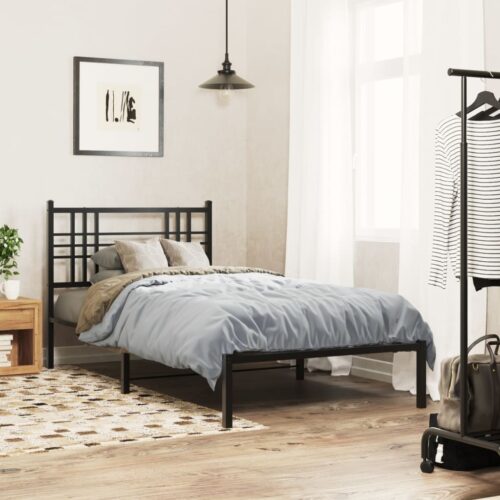 Metal Bed Frame with Headboard Black 90x190cm - Image 3