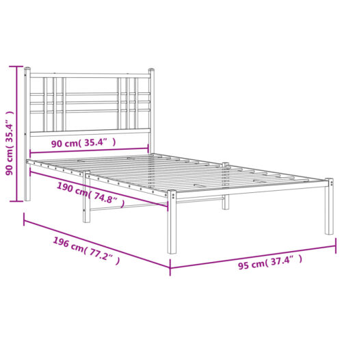 Metal Bed Frame with Headboard Black 90x190cm - Image 8