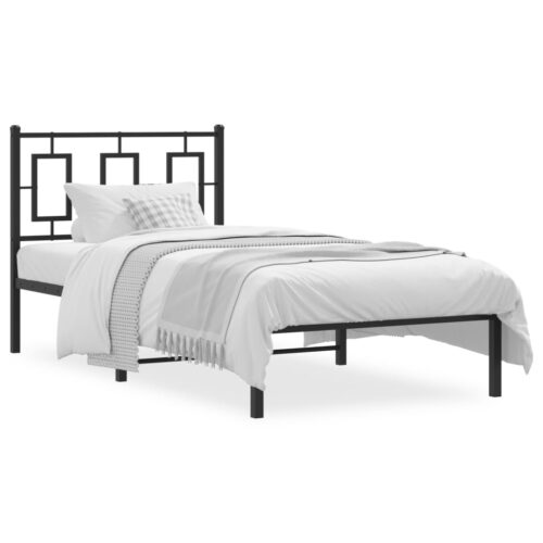 Metal Bed Frame with Headboard Black 90x190cm