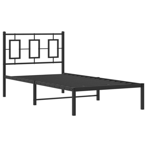 Metal Bed Frame with Headboard Black 90x190cm - Image 2
