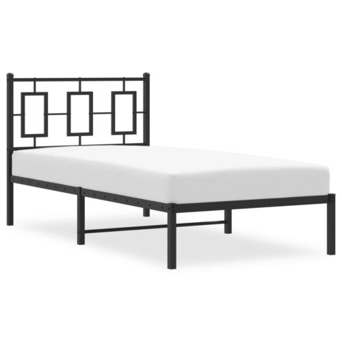 Metal Bed Frame with Headboard Black 90x190cm - Image 4