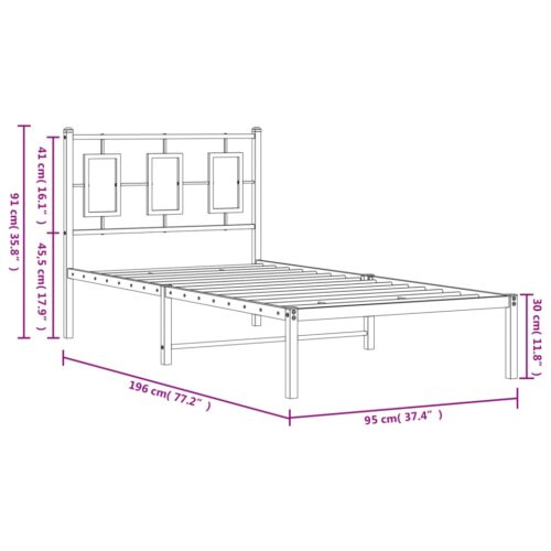 Metal Bed Frame with Headboard Black 90x190cm - Image 10