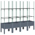 Garden Planter with Trellis Grey 160x40x142.5cm PP