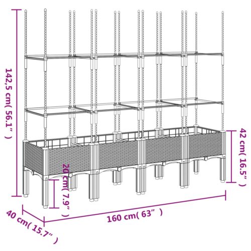 Garden Planter with Trellis Grey 160x40x142.5cm PP - Image 7