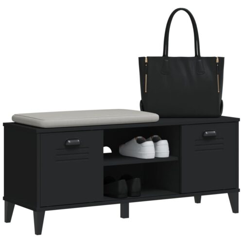 Shoe Bench VIKEN Black 106x35x45cm Engineered Wood - Image 4