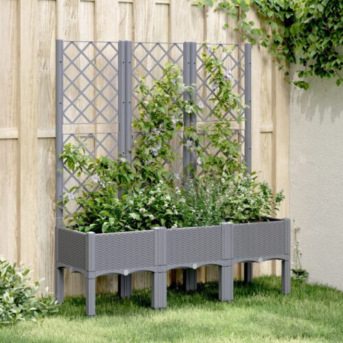 Garden Planter with Trellis Grey 120x40x142cm PP - Image 9