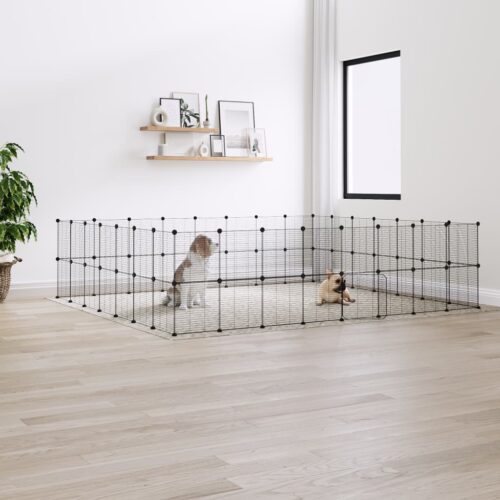 60-Panel Pet Cage with Door Black 35x35cm Steel