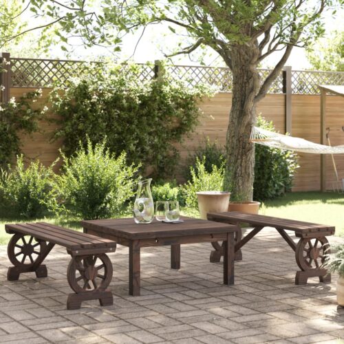 2x Wagon Wheel Garden Bench Wood Timber Outdoor Patio Dining Lounge Chair Seat - Image 10