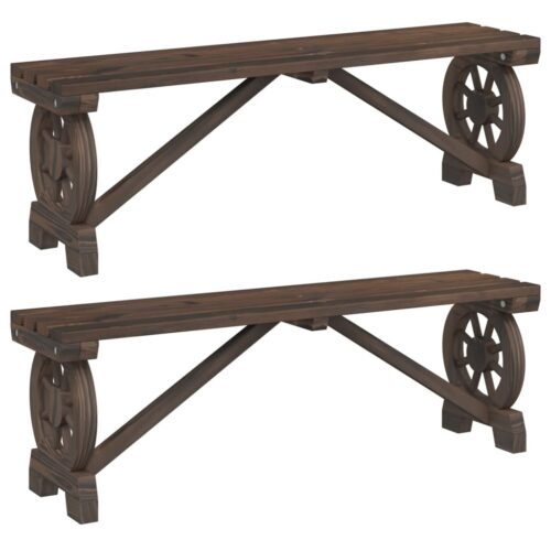 2x Wagon Wheel Garden Bench Wood Timber Outdoor Patio Dining Lounge Chair Seat