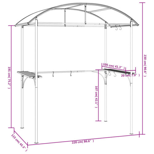 BBQ Gazebo with Side Shelves Anthracite 220x115x230cm Steel - Image 7