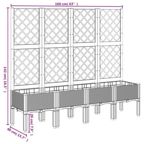 Garden Planter with Trellis Grey 160x40x142cm PP - Image 8