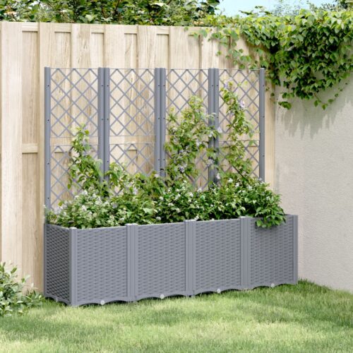 Garden Planter with Trellis Grey 160x40x140cm PP - Image 9