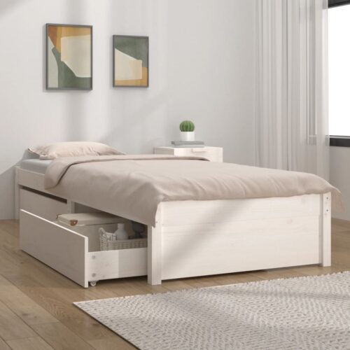 Bed Frame with Drawers White 90x190cm