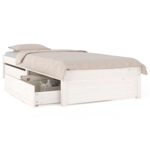 Bed Frame with Drawers White 90x190cm - Image 2