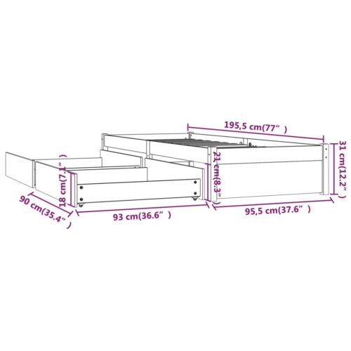 Bed Frame with Drawers White 90x190cm - Image 9