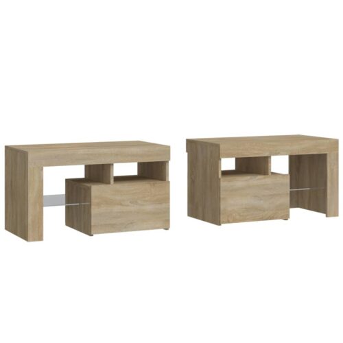 Bedside Cabinets 2pcs with LED Sonoma Oak 70x36.5x40cm - Image 3
