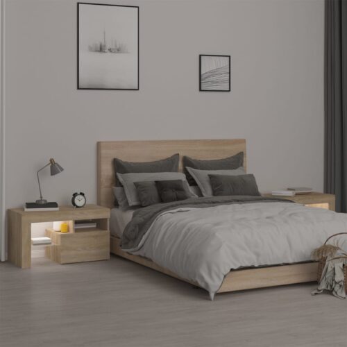 Bedside Cabinets 2pcs with LED Sonoma Oak 70x36.5x40cm - Image 4