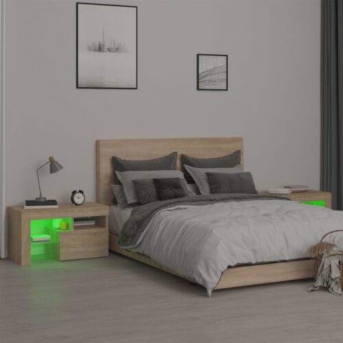 Bedside Cabinets 2pcs with LED Sonoma Oak 70x36.5x40cm - Image 5