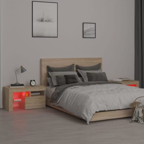 Bedside Cabinets 2pcs with LED Sonoma Oak 70x36.5x40cm - Image 6