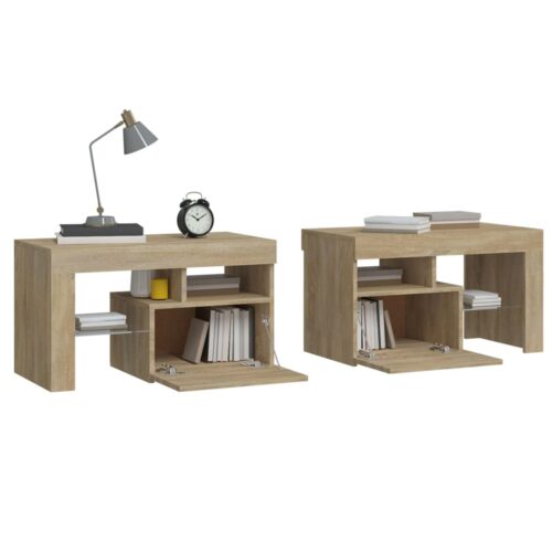 Bedside Cabinets 2pcs with LED Sonoma Oak 70x36.5x40cm - Image 7