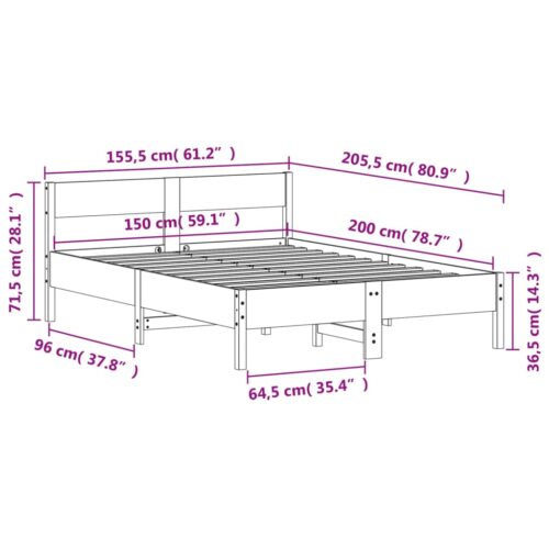Bed Frame 150x200cm Solid Wood Pine - Image 9