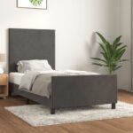Bed Frame Dark Grey 107x203cm King Single Size Velvet