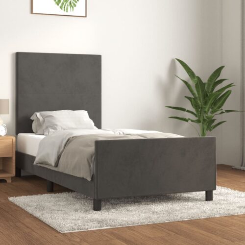 Bed Frame Dark Grey 107x203cm King Single Size Velvet